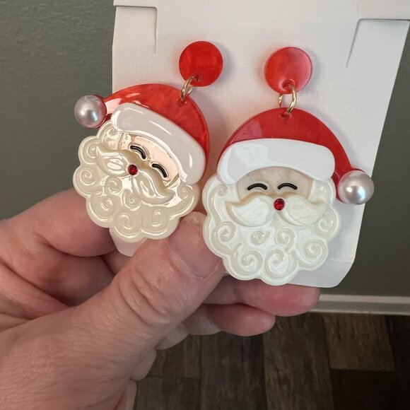 Red Santa Claus Dangle Earrings Christmas Accessories Holiday Jewelry Xmas Gift - Picture 9 of 9